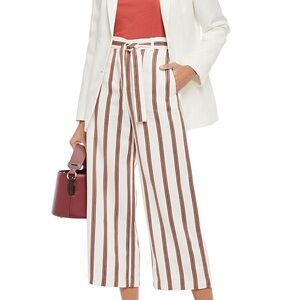 Maje White with Striped Wide-Leg Pants
